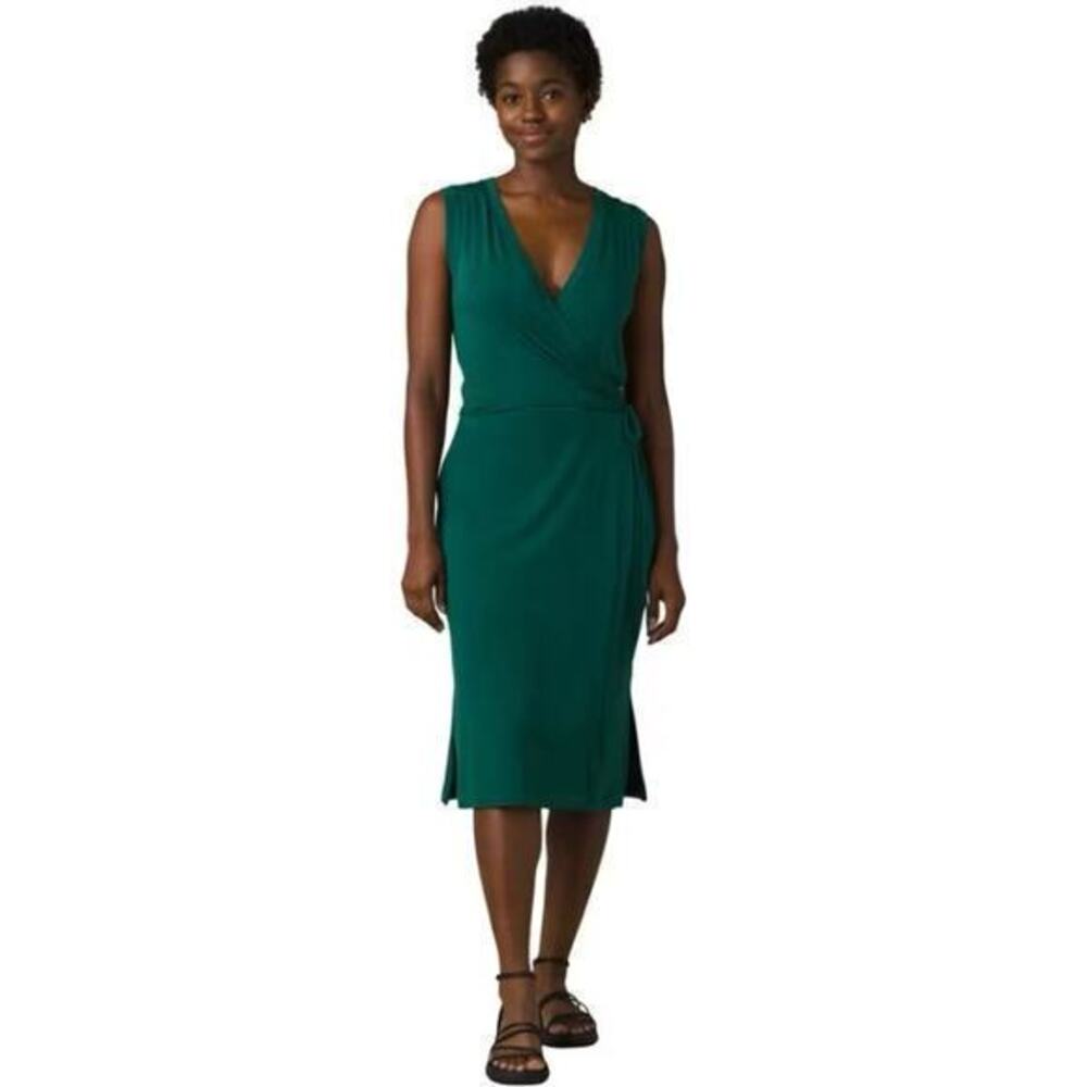 Prana Green Women Foundation Wrap Dress 1968521 deep pine green cozy size small